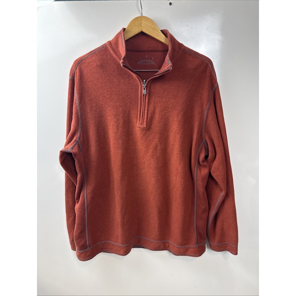 Tommy Bahama Burnt Orange 1/4 Zip Pullover L Reversible Sweatshirt Casual